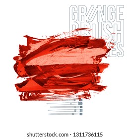 Red brush stroke and texture. Grunge vector abstract hand - painted element. Underline and border design.