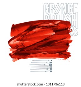 Red brush stroke and texture. Grunge vector abstract hand - painted element. Underline and border design.