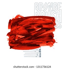 Red brush stroke and texture. Grunge vector abstract hand - painted element. Underline and border design.