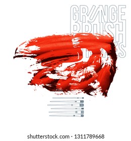 Red brush stroke and texture. Grunge vector abstract hand - painted element. Underline and border design.