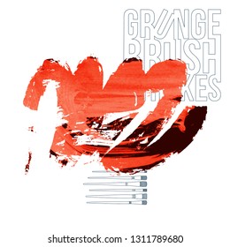 Red brush stroke and texture. Grunge vector abstract hand - painted element. Underline and border design.