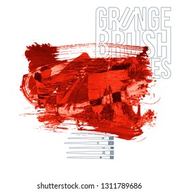 Red brush stroke and texture. Grunge vector abstract hand - painted element. Underline and border design.