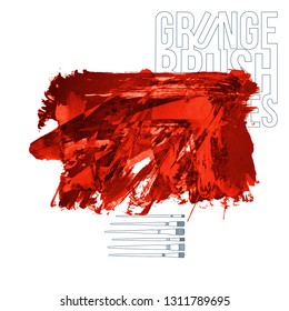 Red brush stroke and texture. Grunge vector abstract hand - painted element. Underline and border design.