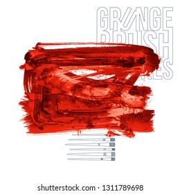 Red brush stroke and texture. Grunge vector abstract hand - painted element. Underline and border design.