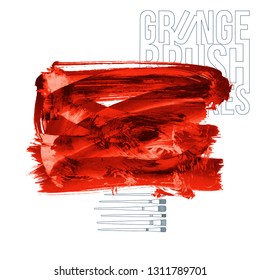 Red brush stroke and texture. Grunge vector abstract hand - painted element. Underline and border design.