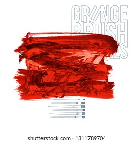 Red brush stroke and texture. Grunge vector abstract hand - painted element. Underline and border design.