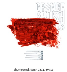 Red brush stroke and texture. Grunge vector abstract hand - painted element. Underline and border design.