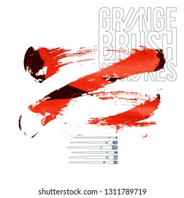 Red brush stroke and texture. Grunge vector abstract hand - painted element. Underline and border design.