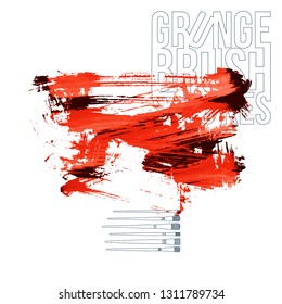 Red brush stroke and texture. Grunge vector abstract hand - painted element. Underline and border design.