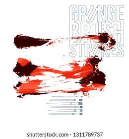 Red brush stroke and texture. Grunge vector abstract hand - painted element. Underline and border design.