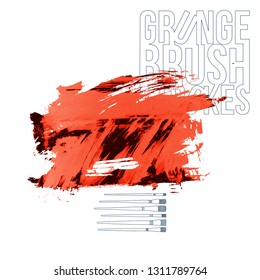 Red brush stroke and texture. Grunge vector abstract hand - painted element. Underline and border design.