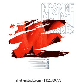 Red brush stroke and texture. Grunge vector abstract hand - painted element. Underline and border design.