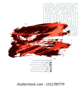 Red brush stroke and texture. Grunge vector abstract hand - painted element. Underline and border design.