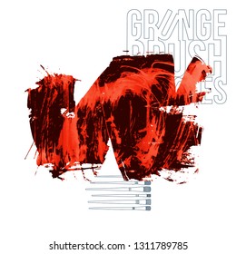 Red brush stroke and texture. Grunge vector abstract hand - painted element. Underline and border design.