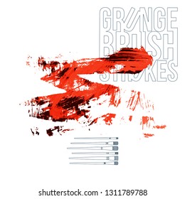 Red brush stroke and texture. Grunge vector abstract hand - painted element. Underline and border design.