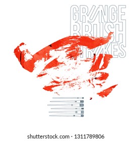 Red brush stroke and texture. Grunge vector abstract hand - painted element. Underline and border design.