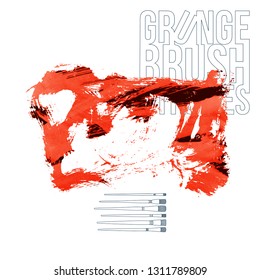 Red brush stroke and texture. Grunge vector abstract hand - painted element. Underline and border design.