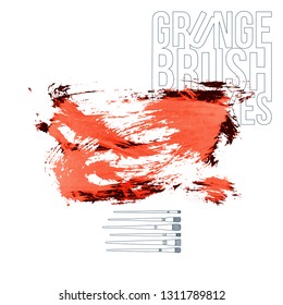 Red brush stroke and texture. Grunge vector abstract hand - painted element. Underline and border design.