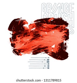 Red brush stroke and texture. Grunge vector abstract hand - painted element. Underline and border design.