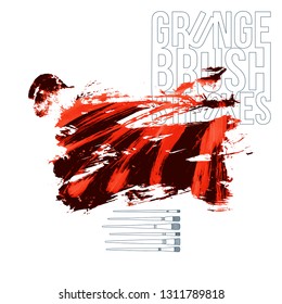 Red brush stroke and texture. Grunge vector abstract hand - painted element. Underline and border design.
