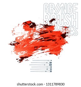 Red brush stroke and texture. Grunge vector abstract hand - painted element. Underline and border design.