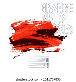 Red brush stroke and texture. Grunge vector abstract hand - painted element. Underline and border design.