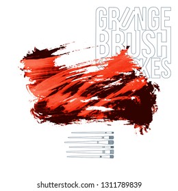 Red brush stroke and texture. Grunge vector abstract hand - painted element. Underline and border design.