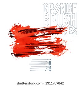 Red brush stroke and texture. Grunge vector abstract hand - painted element. Underline and border design.