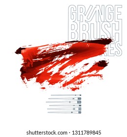 Red brush stroke and texture. Grunge vector abstract hand - painted element. Underline and border design.