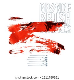 Red brush stroke and texture. Grunge vector abstract hand - painted element. Underline and border design.