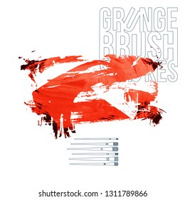 Red brush stroke and texture. Grunge vector abstract hand - painted element. Underline and border design.