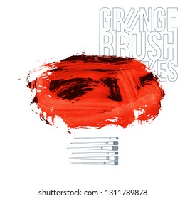 Red brush stroke and texture. Grunge vector abstract hand - painted element. Underline and border design.
