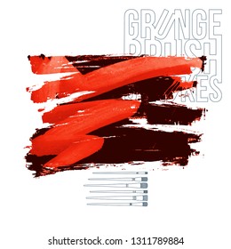 Trazo y textura del pincel rojo. Grunge vectorial abstracto de la mano - elemento pintado. Diseño de subrayado y borde.