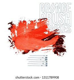 Red brush stroke and texture. Grunge vector abstract hand - painted element. Underline and border design.