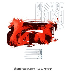 Red brush stroke and texture. Grunge vector abstract hand - painted element. Underline and border design.