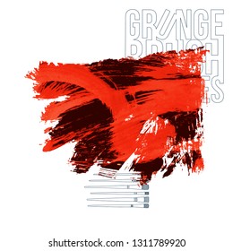 Red brush stroke and texture. Grunge vector abstract hand - painted element. Underline and border design.