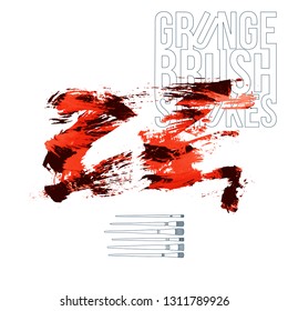 Red brush stroke and texture. Grunge vector abstract hand - painted element. Underline and border design.