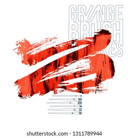 Red brush stroke and texture. Grunge vector abstract hand - painted element. Underline and border design.