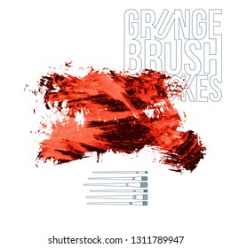 Red brush stroke and texture. Grunge vector abstract hand - painted element. Underline and border design.