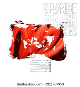 Red brush stroke and texture. Grunge vector abstract hand - painted element. Underline and border design.