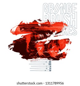 Red brush stroke and texture. Grunge vector abstract hand - painted element. Underline and border design.