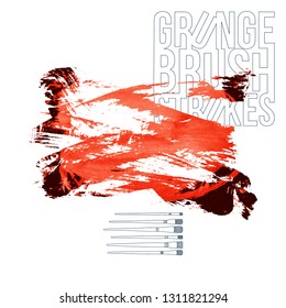 Red brush stroke and texture. Grunge vector abstract hand - painted element. Underline and border design.