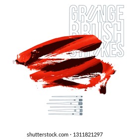 Red brush stroke and texture. Grunge vector abstract hand - painted element. Underline and border design.