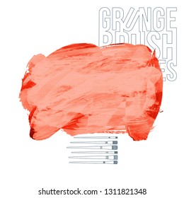 Red brush stroke and texture. Grunge vector abstract hand - painted element. Underline and border design.