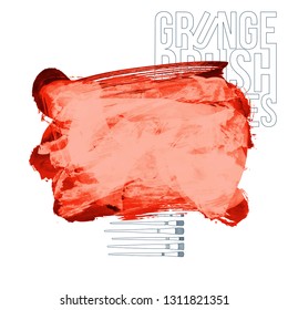 Red brush stroke and texture. Grunge vector abstract hand - painted element. Underline and border design.