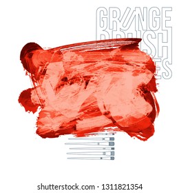Red brush stroke and texture. Grunge vector abstract hand - painted element. Underline and border design.