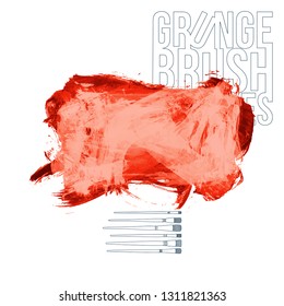 Red brush stroke and texture. Grunge vector abstract hand - painted element. Underline and border design.