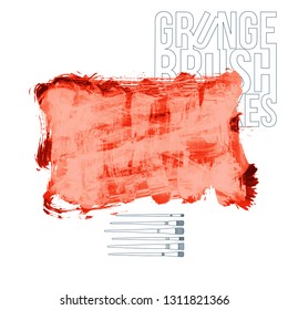Red brush stroke and texture. Grunge vector abstract hand - painted element. Underline and border design.