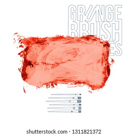 Red brush stroke and texture. Grunge vector abstract hand - painted element. Underline and border design.