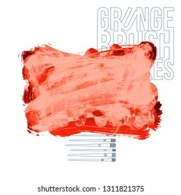 Red brush stroke and texture. Grunge vector abstract hand - painted element. Underline and border design.